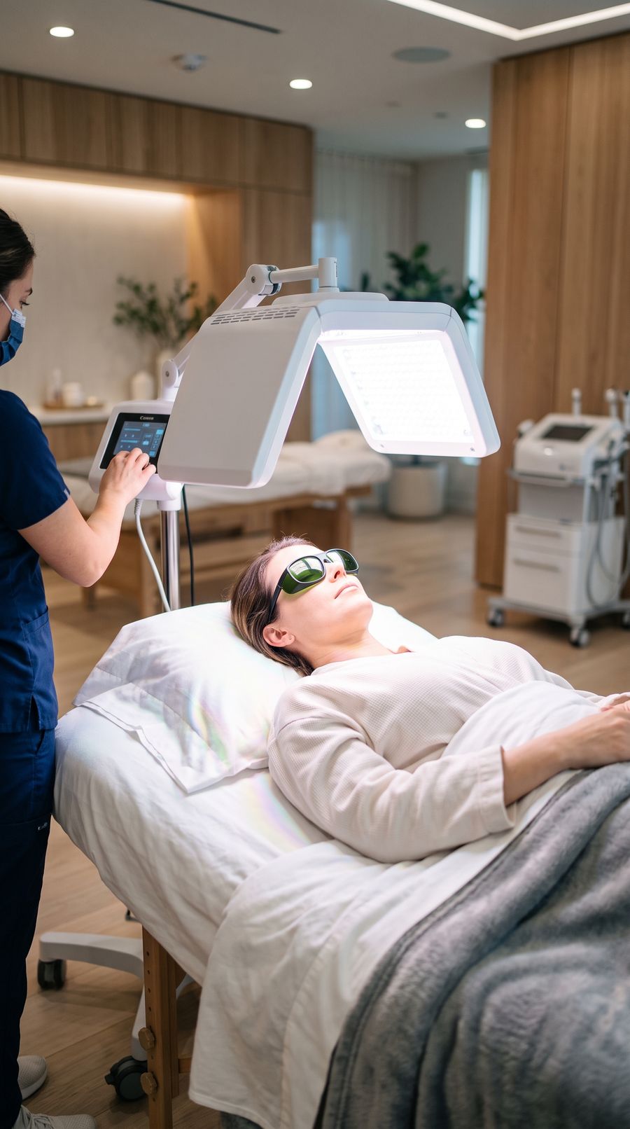 Polarized full-spectrum light therapy treatment in session